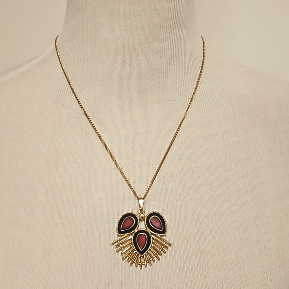 Sarah Coventry Gold tone abstract design  dark red brown color stones - Picture 2 of 6